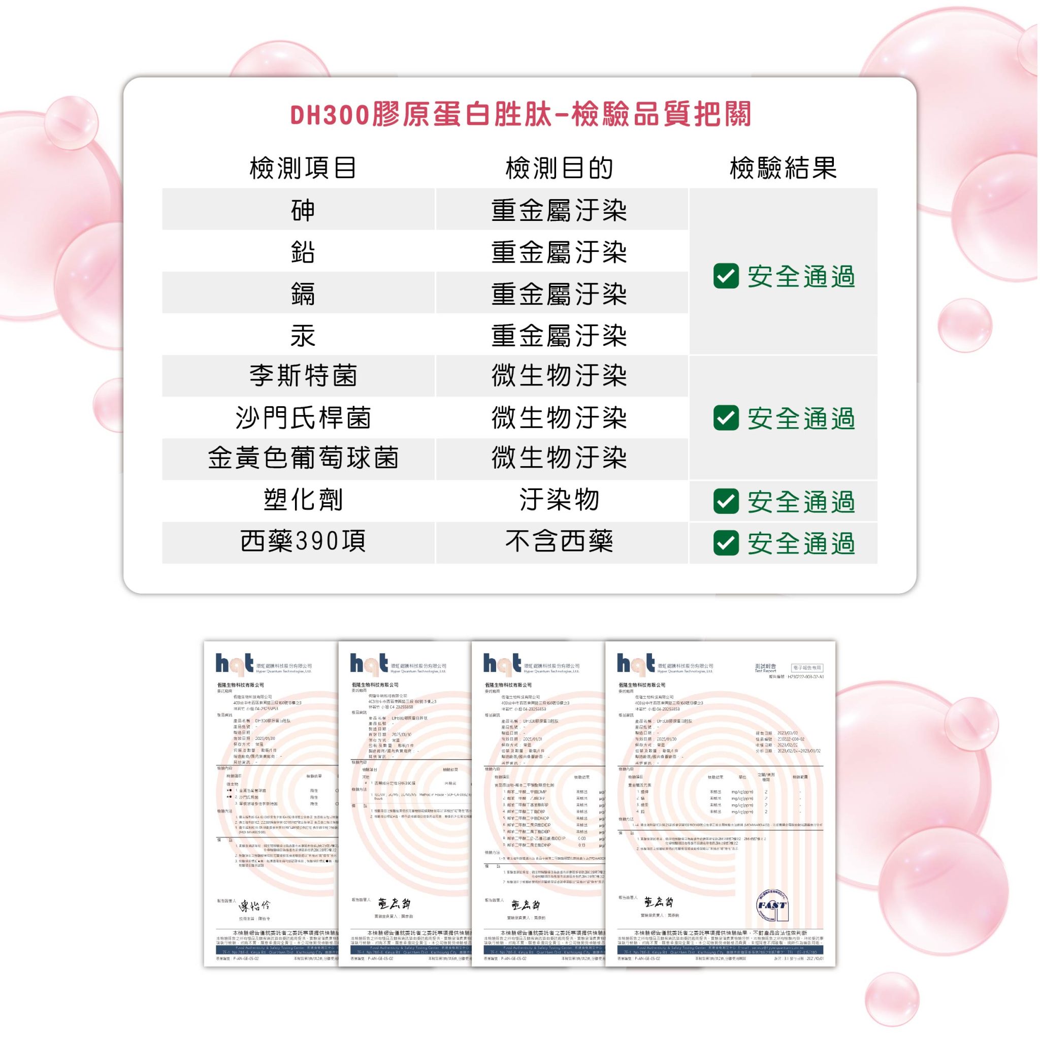 ✨DH300膠原蛋白胜肽-韓國獨家專利二胜肽✨100%魚類來源🐟膠原蛋白胜肽，PO˙OG含量高達50%❗️❗️✅透明公開膠原蛋白分子量300Da🤩✅日本Oricera®玄米神經醯胺，10%高濃度，每包12mg足量添加✅膠原合成關鍵▶️93%高濃度天然維生素C，告別化學合成，100%天然非基改✅穀胱甘肽益生菌-透亮光采，兼具抗氧化作用✅山竹果抽取物淡淡檸檬清新風味，告別膠原蛋白動物腥味！無香料、無色素，每包只有15.4卡，輕卡無負擔！青春美麗多感合一，綻放你的女神光～♥